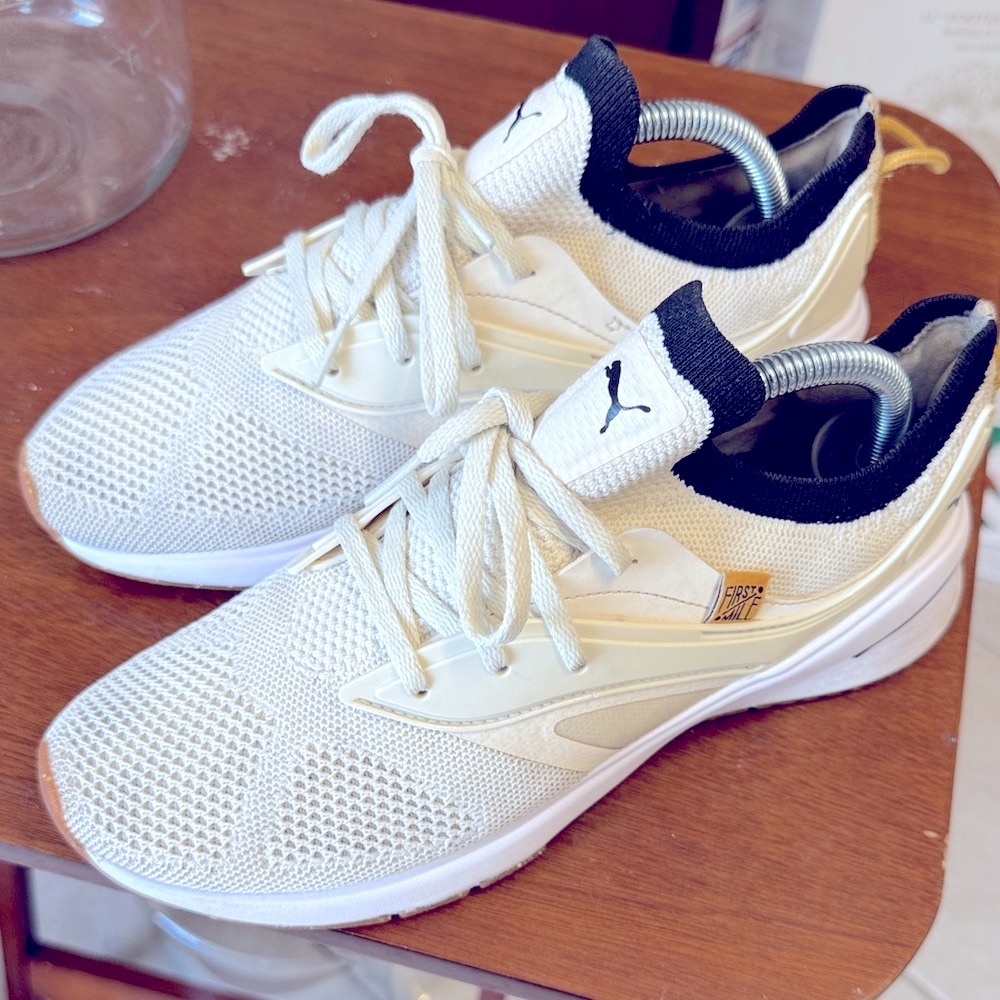 Puma Cream and Black Athletic Shoes